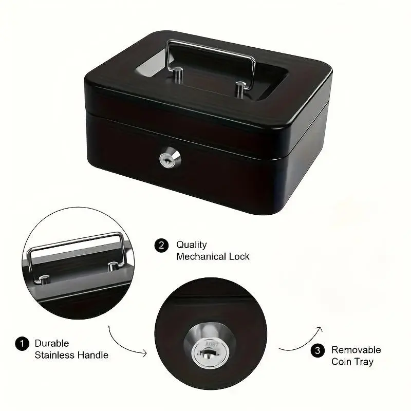 Lockable Storage Box with Key Lock and Wallet Compartment, Key Lock Security Safe, Ideal for Office, Retail Store, Bank Vault, Cash and Valuable Items