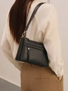 Elegant Soft Leather Three-Layer Crossbody Bag, Adjustable Strap Shoulder Bag, Compact Commuter Phone Pouch for Women