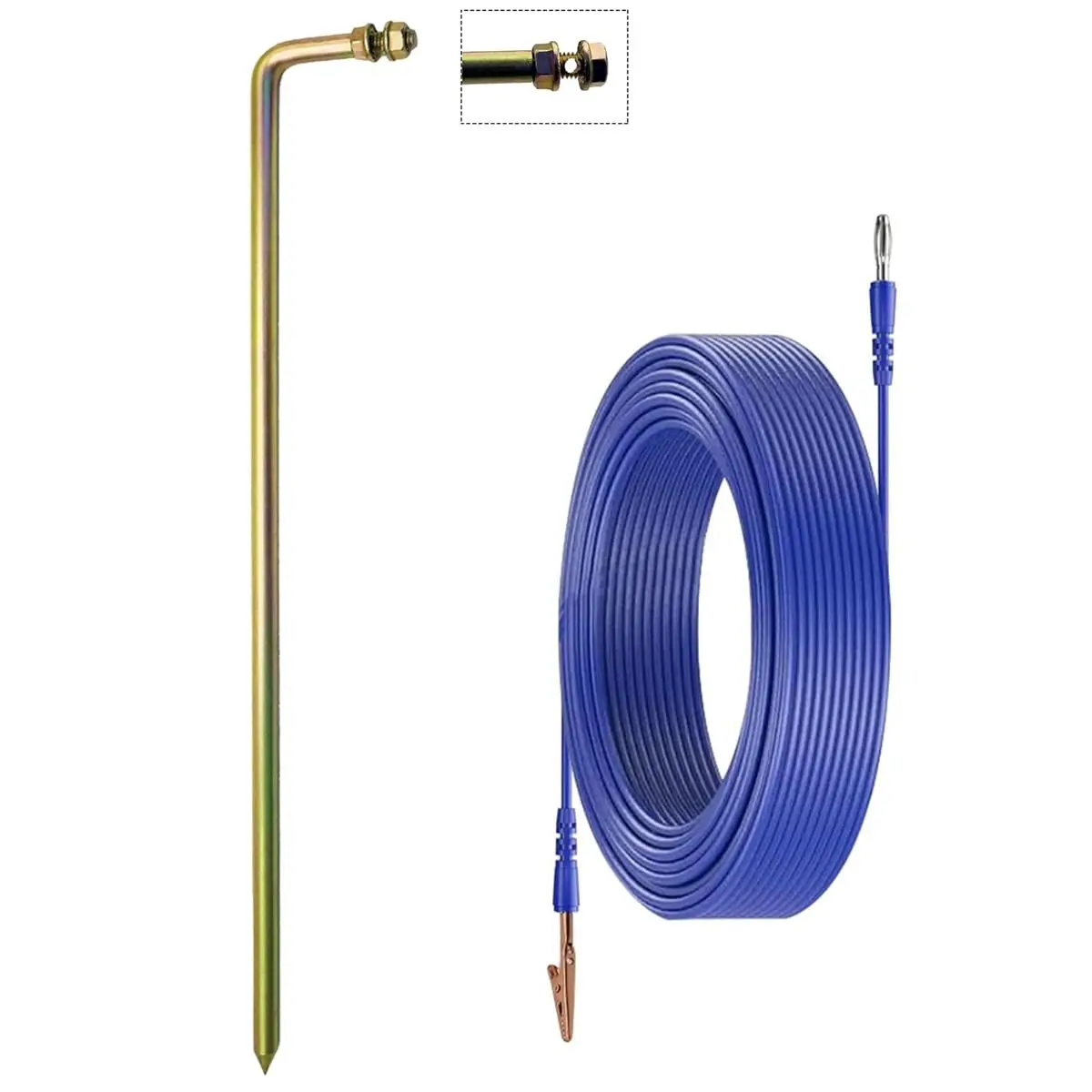 18" Portable Ground Rod L-Shaped Galvanized Steel Grounding Rod with 50ft Wire & Alligator Clip for Electric Fences, Grounding Mats, Generator Antennas, Satellite Dishes