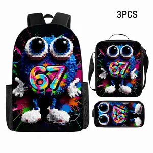 3-pack stylish sequined backpacks, rainbow cute monster 67 theme, lightweight travel large capacity backpacks, fashionable design, back-to-school gift.
