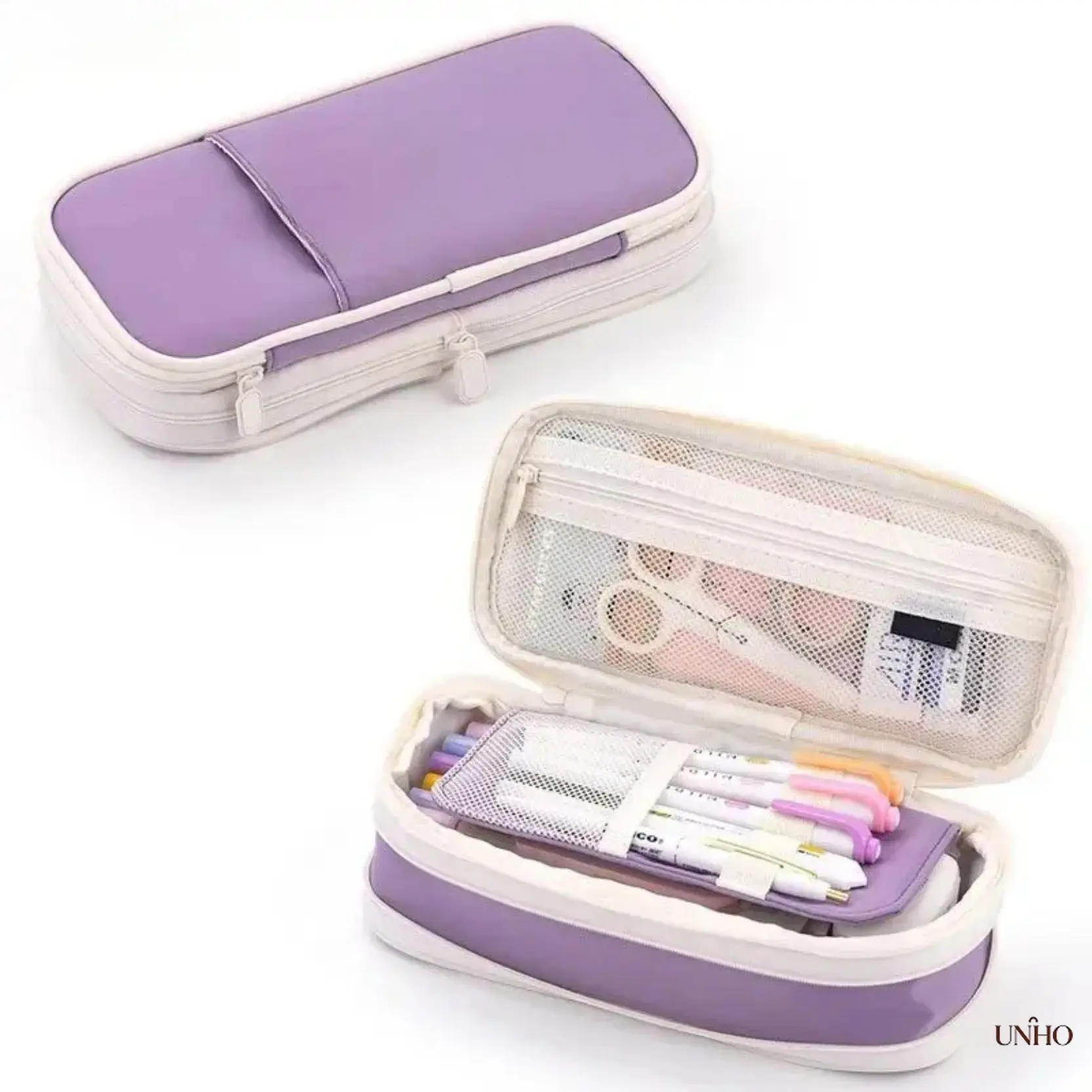 Expandable Large Capacity Double Layer Pencil Case For Students Office Workers, Simple Aesthetic Durable Dirt Resistant Stationery Pen Organizer, Portable Multifunctional Zipper Pouch Dual Use As School Supply Bag & Travel Makeup Cosmetic Storage Bag
