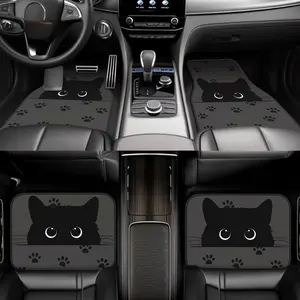 4pcs/5pcs Car Floor Mats, Cute Black Cat Car Floor Mats, Charming Cat Printed Anti Slip Mats with Big Eyes, Car Interior Decoration Accessories, Universal Car Floor Mats