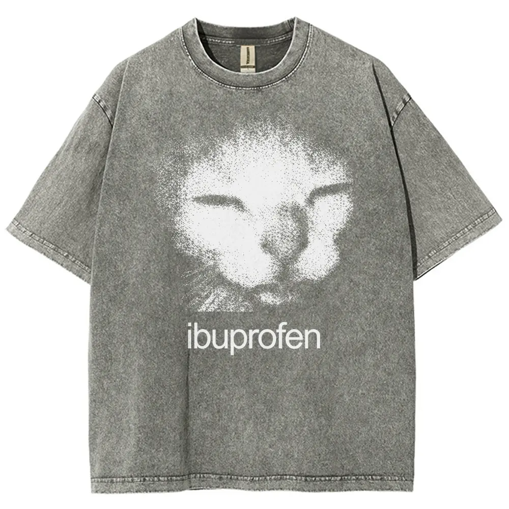 Halftone Sleepy Cat Minimal Text Vintage Washed Black Tee MEME Unisex Graphict Washed T-Shirt Personalized Pattern Y2k Clothing Round Neck Washed T-Shirt,Women's Clothing 100% Cotton, Menswear, Top, Vintage Style,Summer Casual Oversized