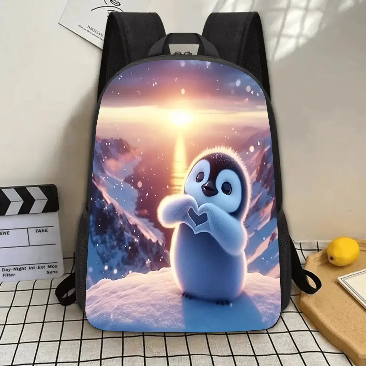 1pc 17-Inch Penguin Large Capacity Casual Backpack - Lightweight Durable Unisex Bag with Water Bottle Organizer, Adjustable Shoulder Straps, Vibrant Print, Ideal for Teens' School/Commute Use