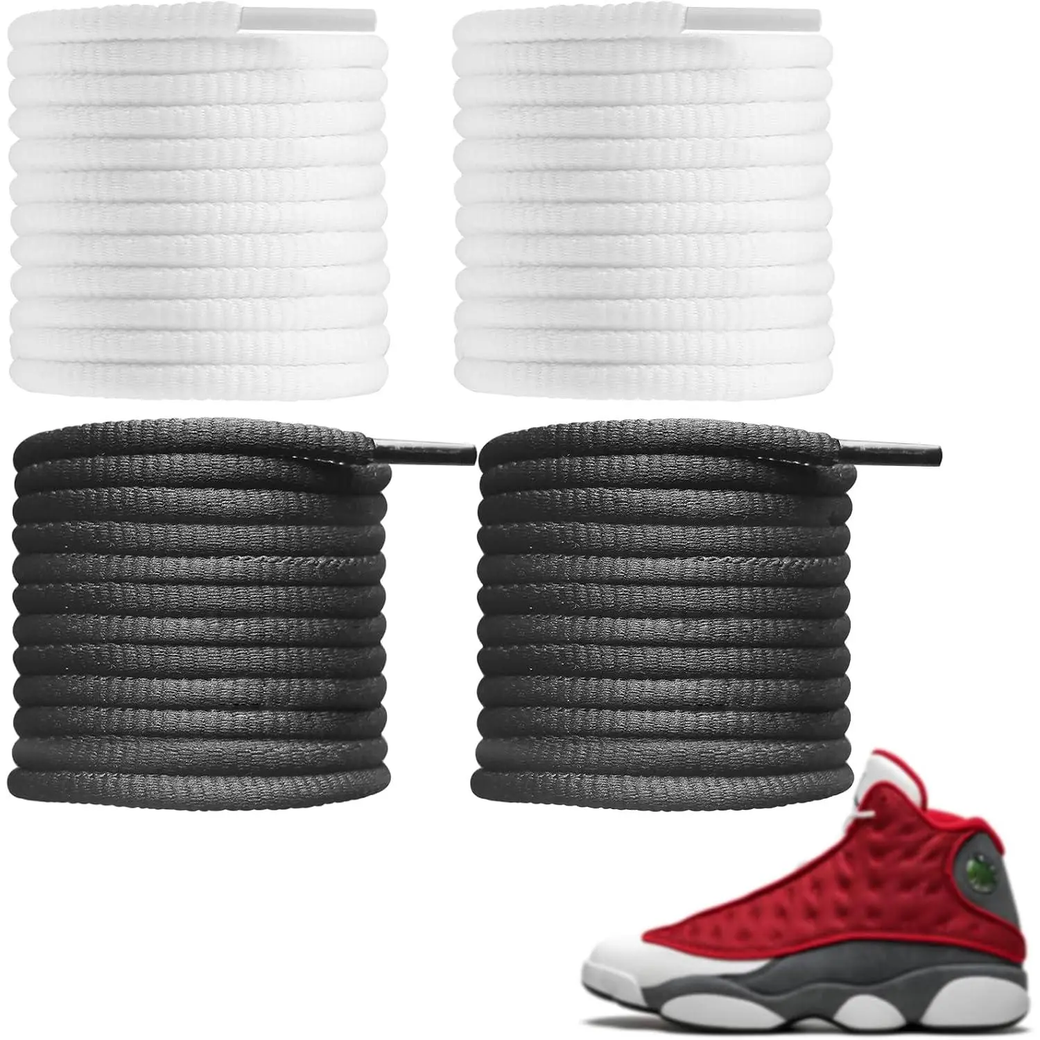 2 Pairs Shoelaces for Jordan13, 5/32''(4MM) Round Poly  Basketball Shoe Laces  Strings for Sneakers