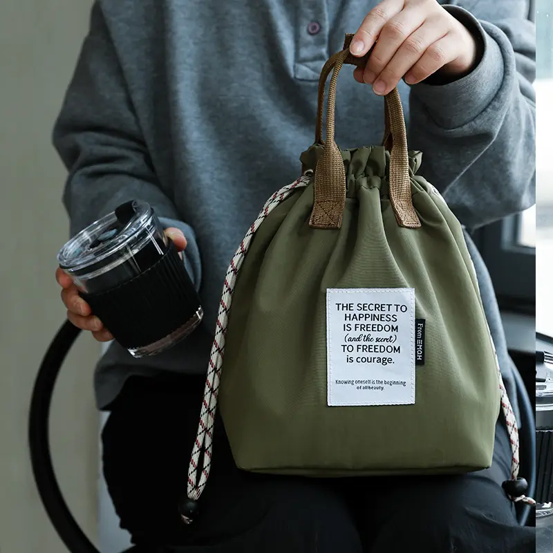 Minimalist Thick Insulated Work Lunch Bag - Durable Drawstring-Top Rectangular Tote, Large-Capacity Reusable Bento Box Holder, Portable for Camping, Hiking & Office Use, Unisex
