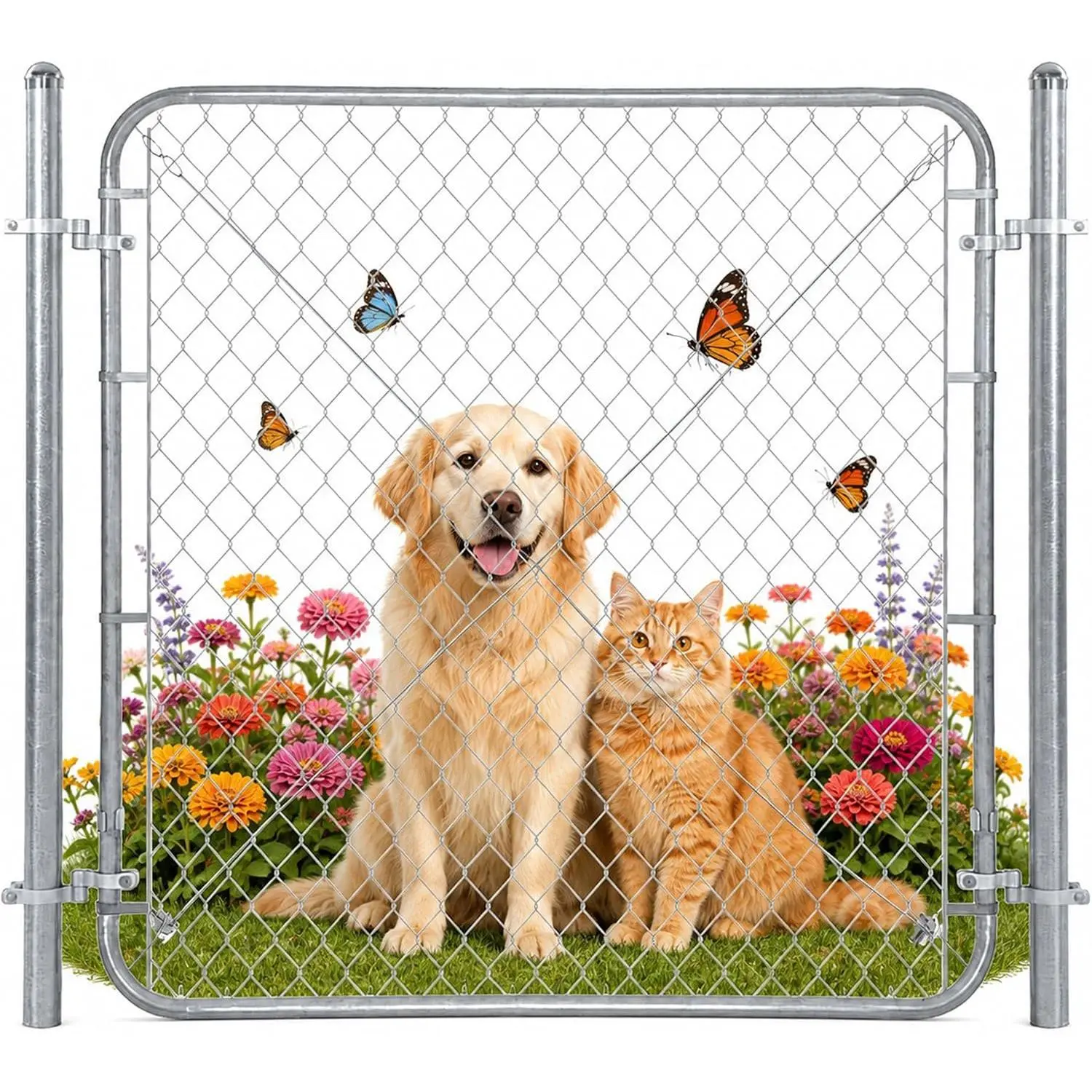 48" H Adjustable Chain Link Gate 24-72" W with Posts Heavy Yard Fence Door | outdoor security gate metal chain link fence door adjustable width gate residential fence gate kit