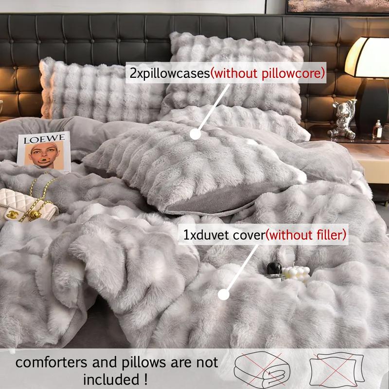 Fuzzy Duvet Cover Set, 3 Counts/set Including 1 Duvet Cover & 2 Counts Pillowcase without Filler, Room Accessories Soft Comfortable Bedding Set for Winter Home Bedroom