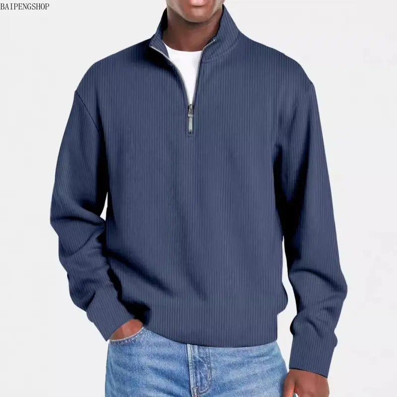Men's Polar Fleece Sweatshirt, Regular Fit Half-Zip Pullover with Funnel Neck, Long Sleeve Solid Casual Menswear for Autumn Winter