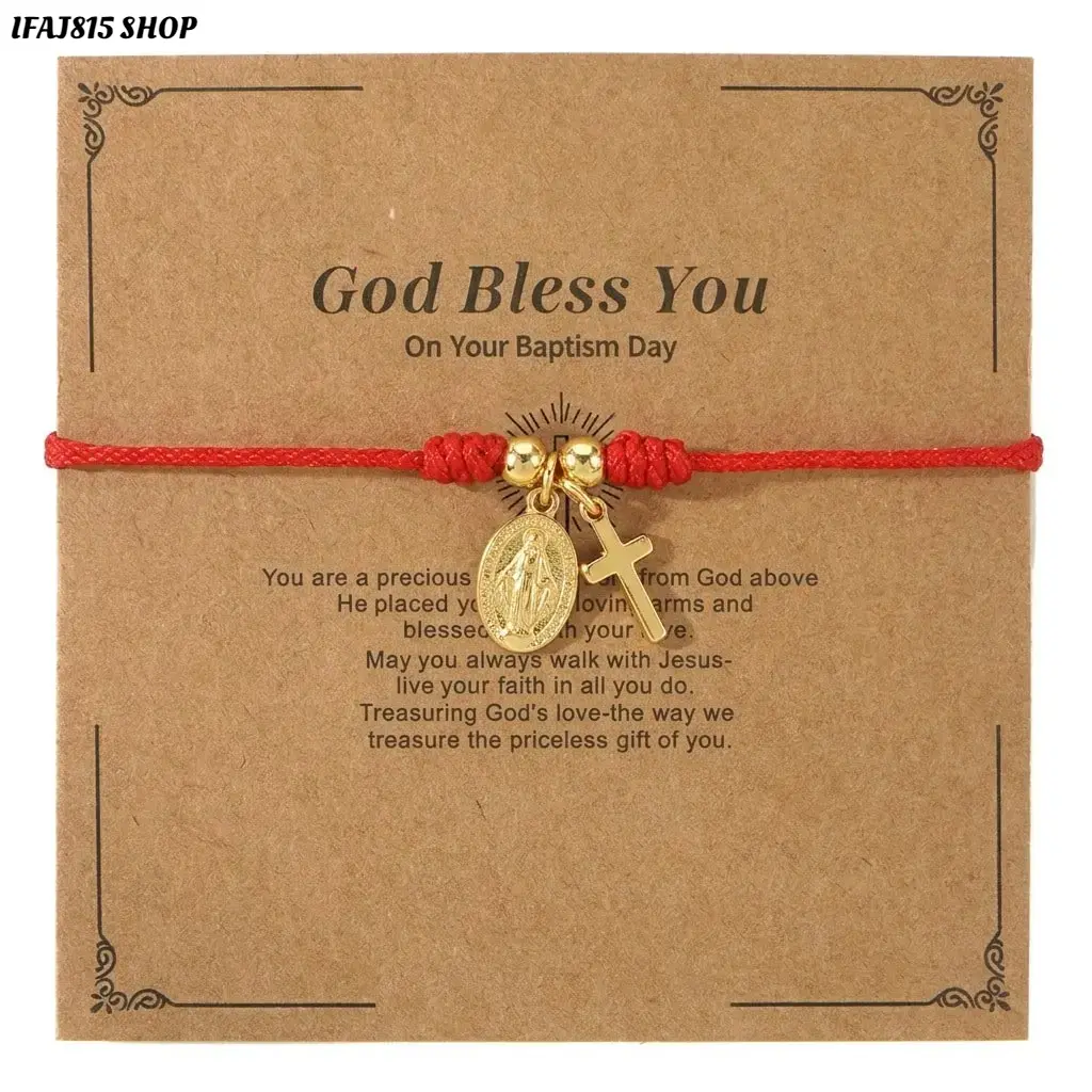 Red String Cross Bracelet Jewelry for Women, Adjustable Beaded Rope Design, Faith-Based Religious Gift for Baptism or Easter