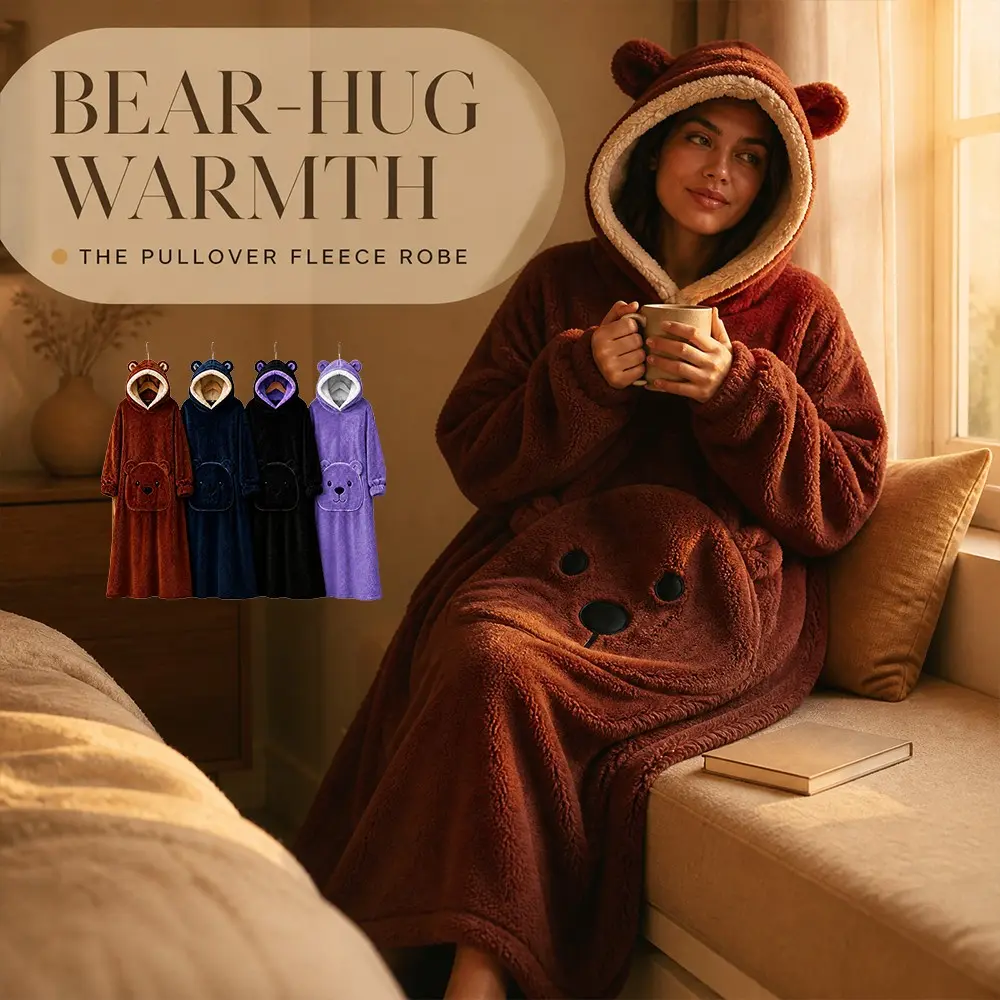 Plush Bathrobe for Women Men, Fleece Housecoat with Pockets, Ultra Soft Wearable Blanket Warm Dressing Gown, Short 90cm & Long 135cm, Cozy Spa Lounge Sleepwear Robe ﻿