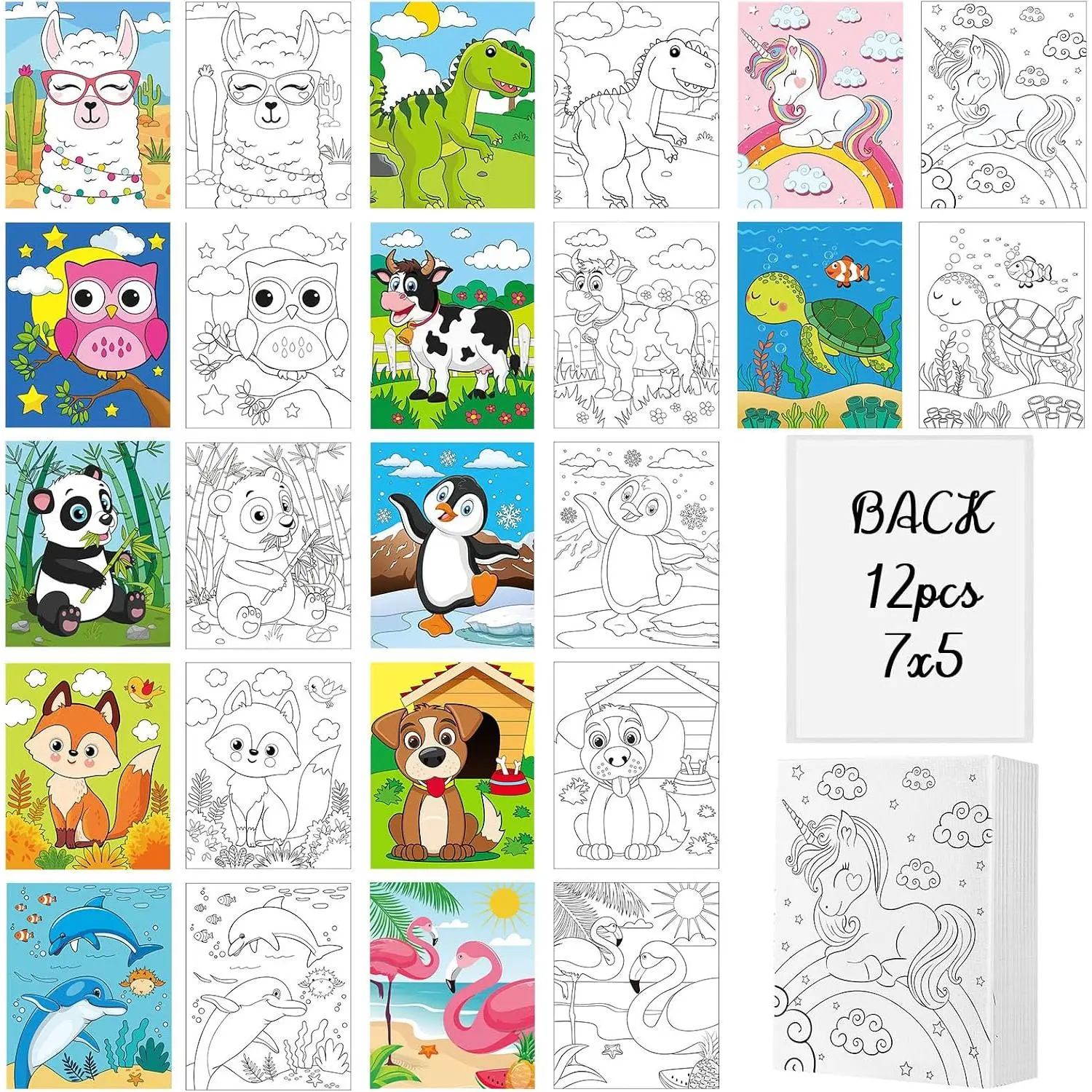 12 count Pre Drawn Canvas for Painting for  5" x 7"  Pre Printed Cute Bulk Art Painting Canvas with Pictures to   for Boys Girls Valentines Party Favor Activities