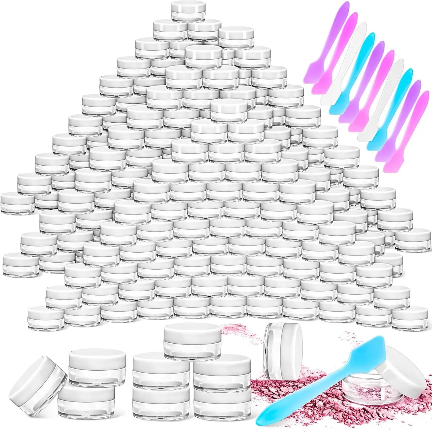 100 Pack 5g Plastic Jars with , 5ml Round Clear  Containers Makeup Jars, 5gram Travel Size Container Jar with Spatulas for Makeup Sample Lotion Cream Ointment Salve Balm