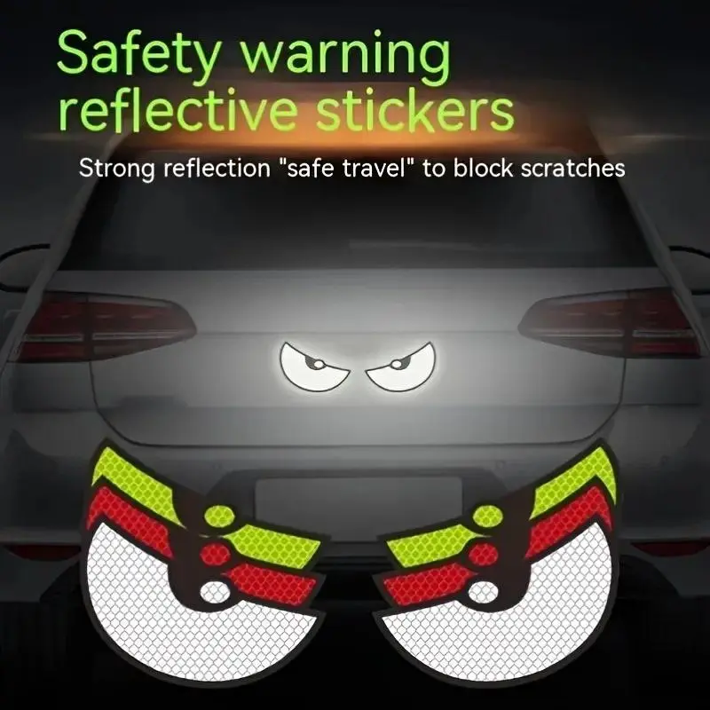 One Pair Devil Eye Reflective Stickers, Waterproof Vehicle Decals for Cars & Motorcycles, Improve Night Visibility & Driving Safety, DIY Auto Exterior Mod Accessories