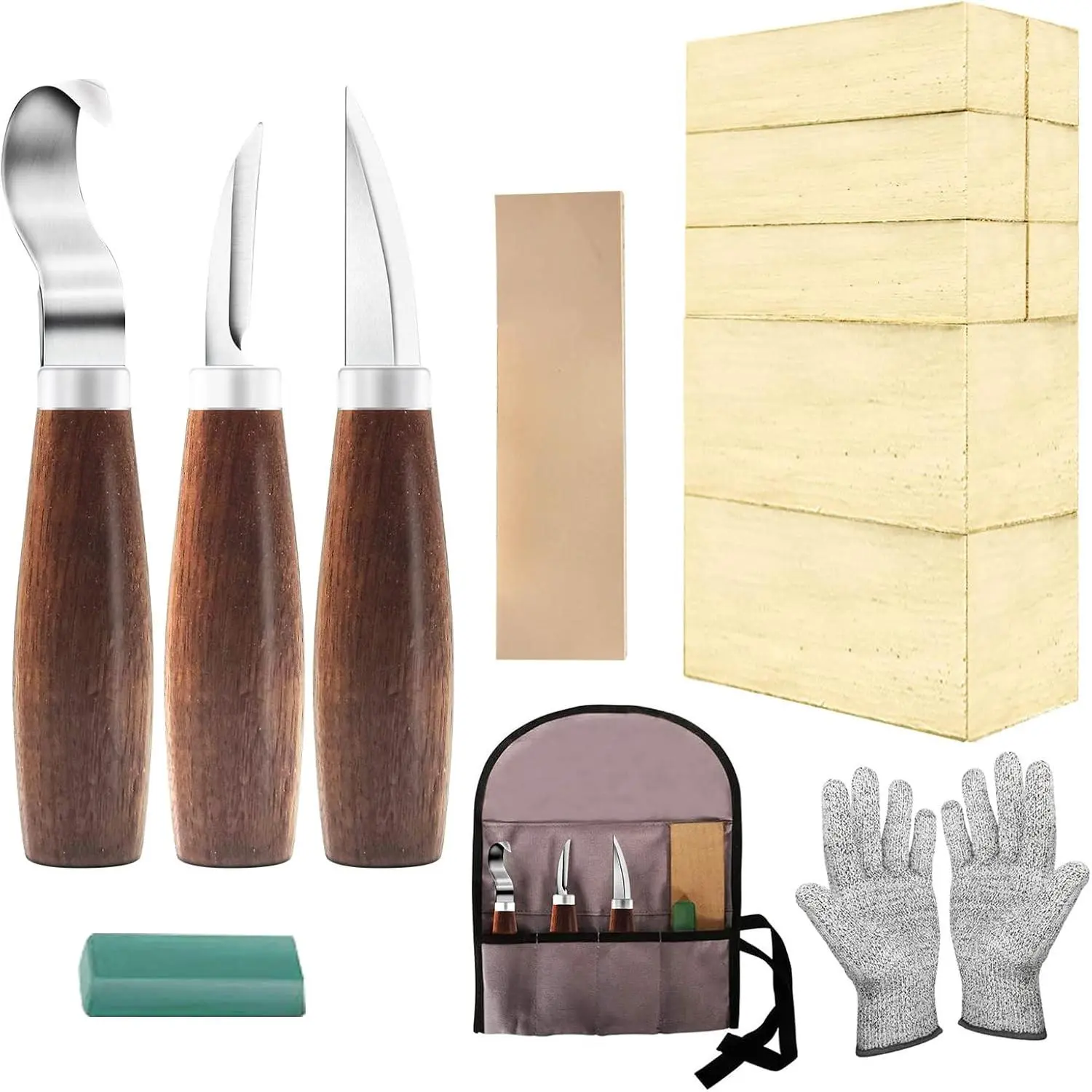 Wood Whittling Kit with Blocks Sets for Adults and Beginners,Carving Set Includes 3pcs Widdling Knife & 8pcs Blocks & Gloves,Gifts for Christmas,Fathers Day,Day