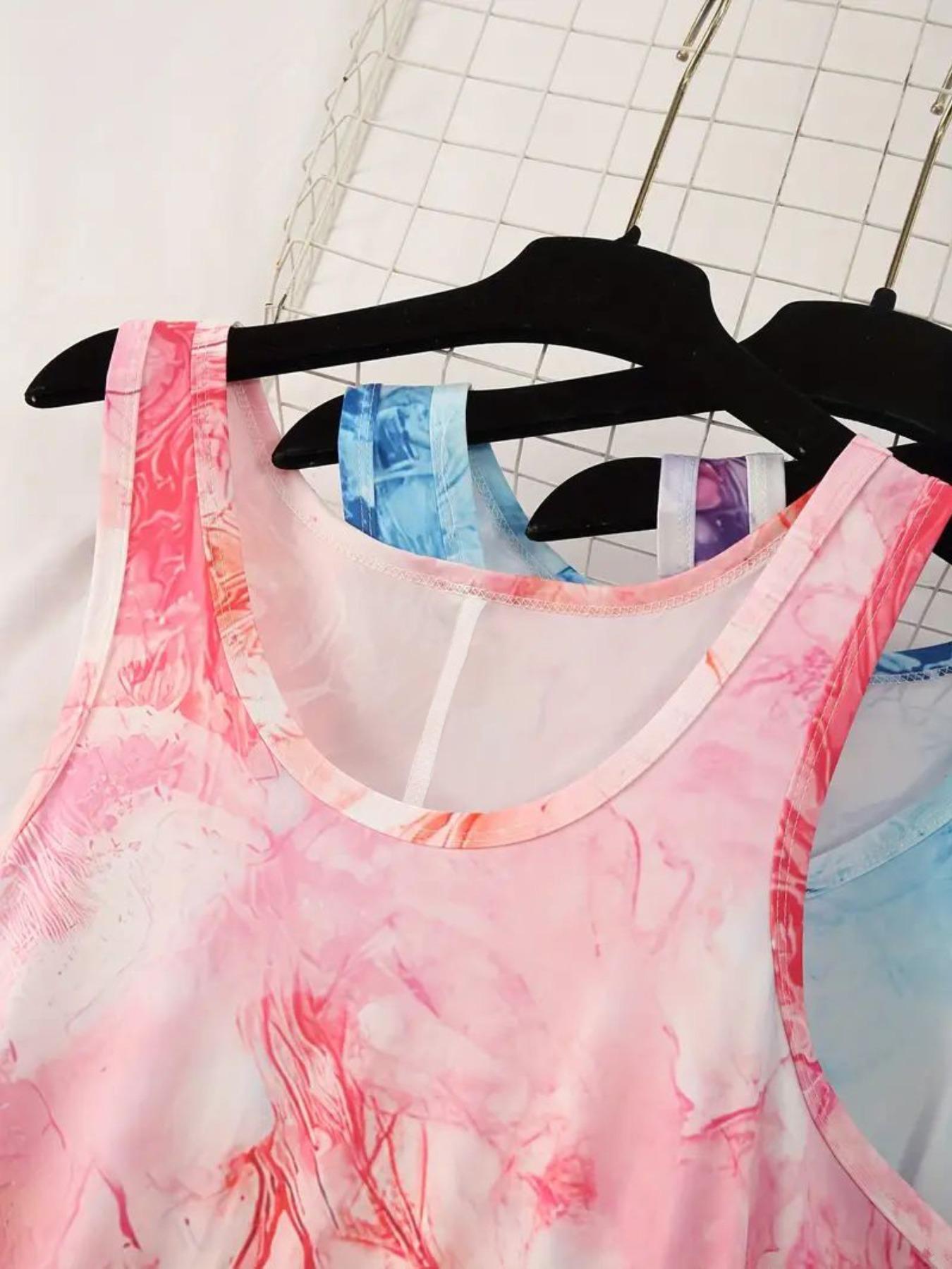 Plus Size Tie Dye Print Tank Nightdress, Casual Soft Comfortable Round Neck Sleeveless Nightgown For Women, Women's Sleepwear For All Seasons