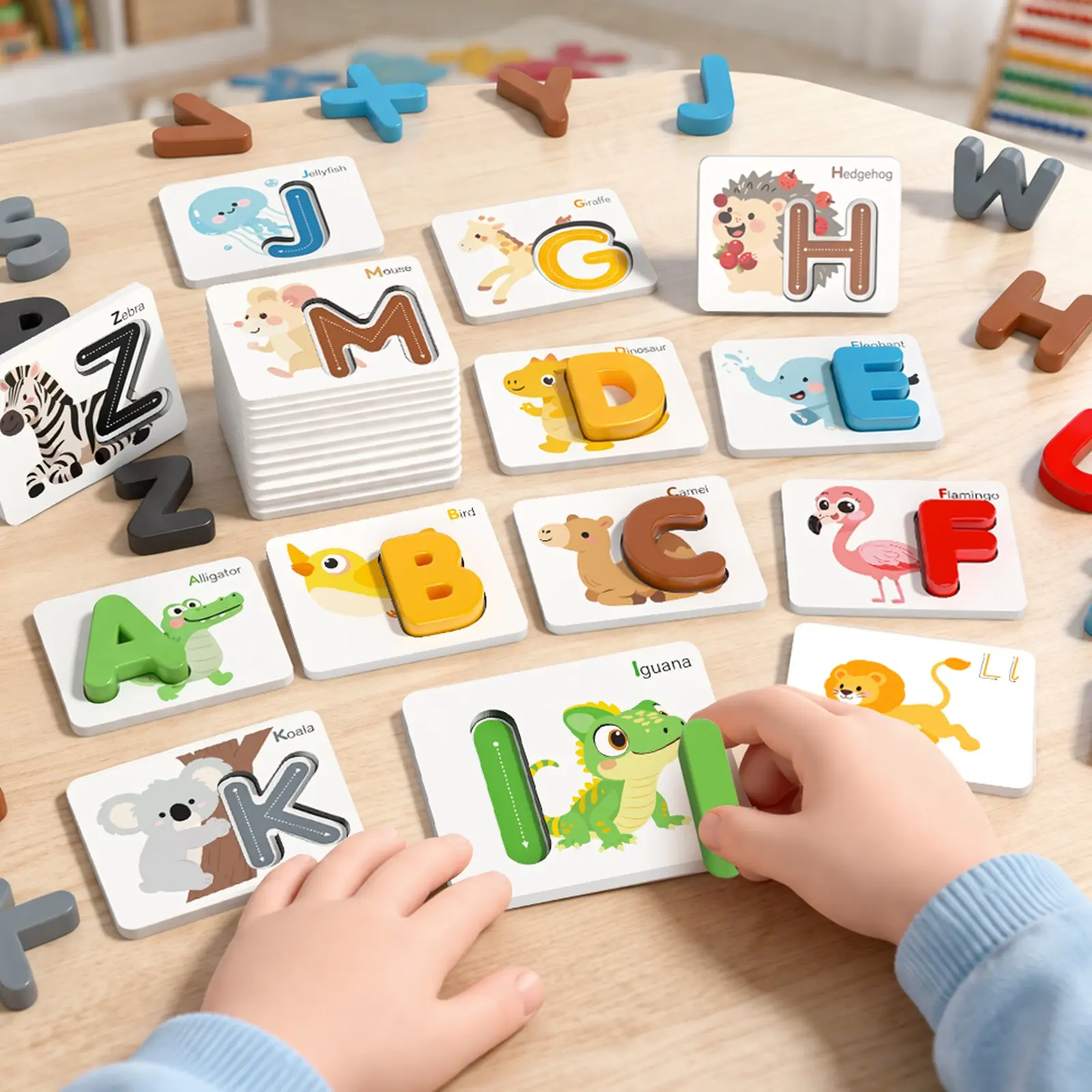 Letter Matching Cards Set for Kids, Wooden Alphabet Recognition Puzzle, Educational Toy for Early Learning, Word Building Practice, Number Sense Training