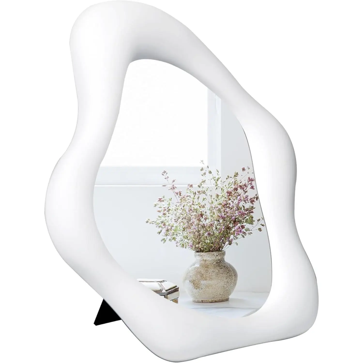 Small Wall Mirror Table Mount  Mirror 10 “L x 8.8 ”W (White)