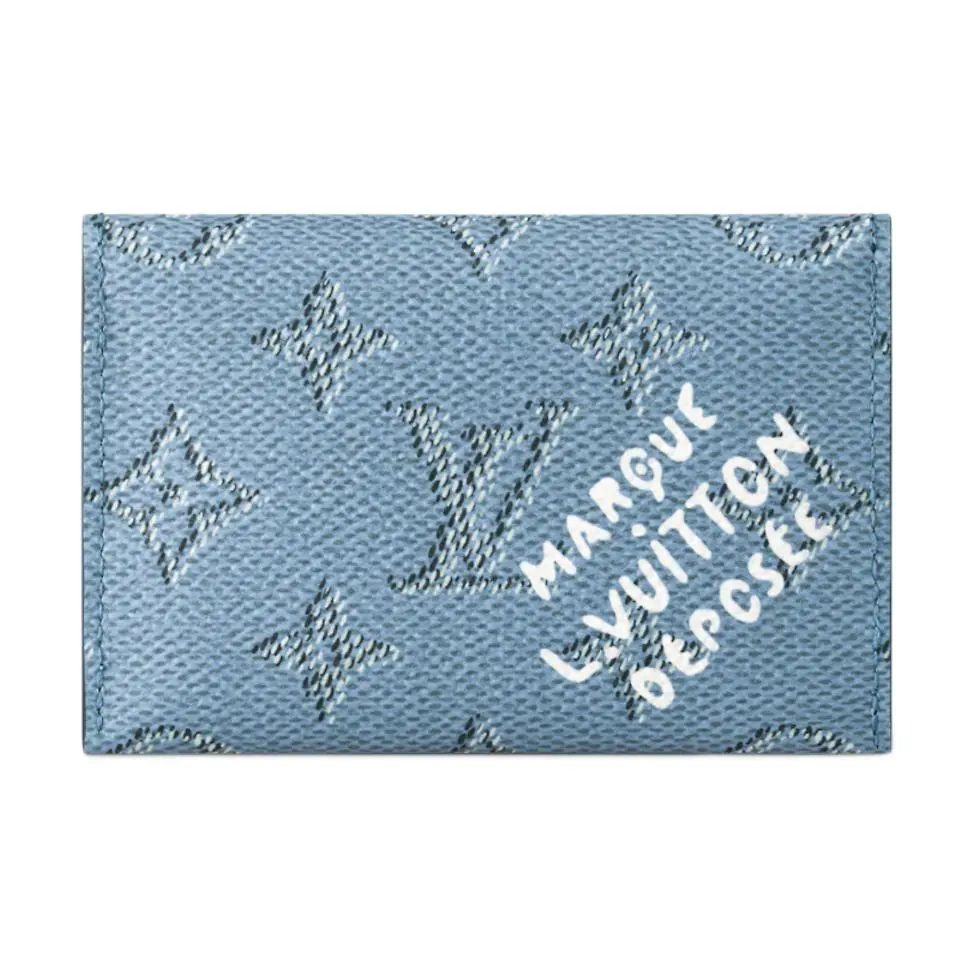 Louis Vuitton Slim Monogram Heritage Coated Canvas Wallet, Unisex Contrast-Design Blue Card Holder (Luggage & Bags, Women's Card & ID Cases)