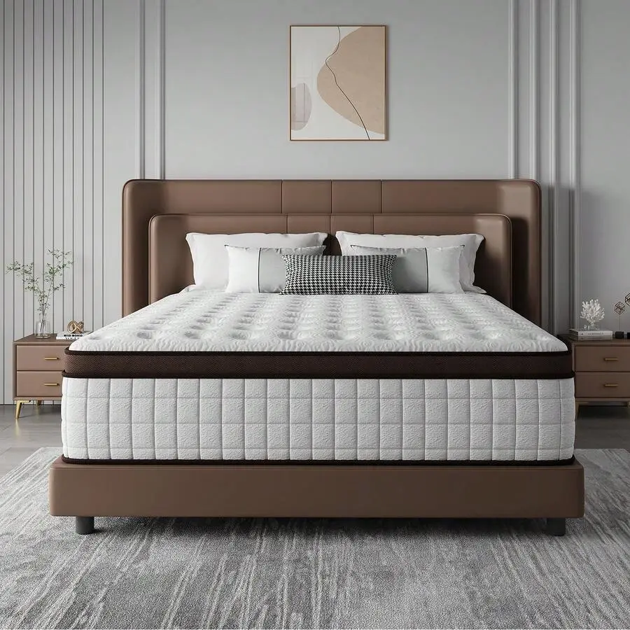 10"12"14"  Mattres Twin Full  Size Bed Mattress In A Box, Hybrid Pocket Breathable Cotton Layer Mattress Motion Isolation & Silent Sleep, Lumbar Support & Pressure Relief, Medium Firm
