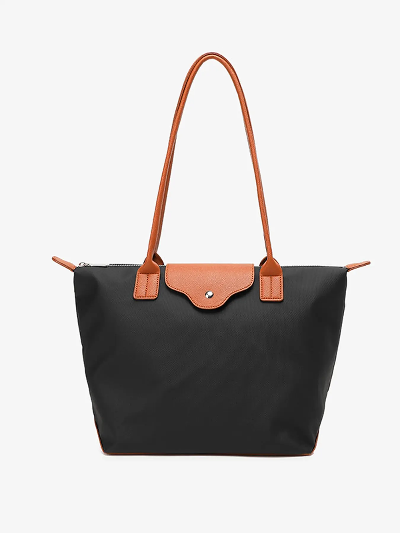 1-Piece Women Nylon Large Capacity Tote Bag Contrast Zip Handheld Shoulder Urban Minimalist Daily Commuter Bag