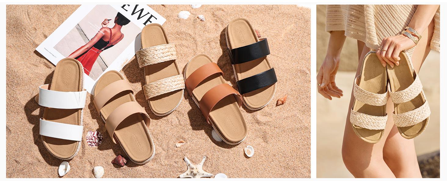 Coutgo Women's Slides Sandals Open Toe Slip On Platform Sandals Footbed Summer Beach Shoes