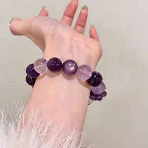 Natural Amethyst Beaded Bracelet | Gradient Purple Crystal Bracelet | Cute Grape Charm Jewelry Gift for Women