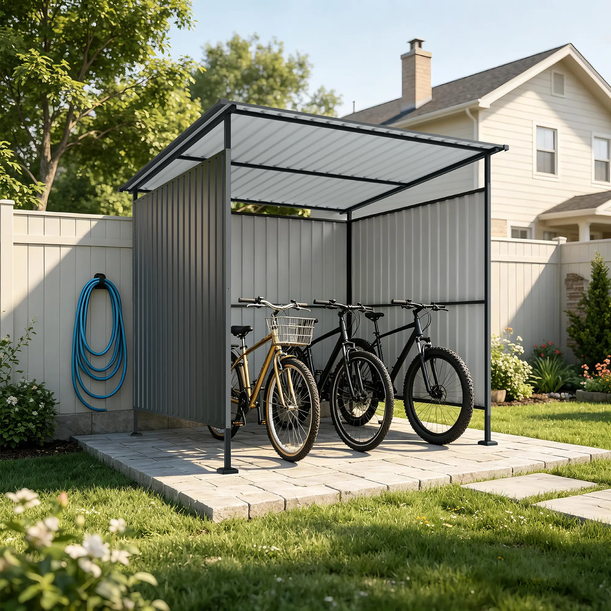 Nokaa 6x6FT Outdoor Pergola with Hardtop Roof, Lean-to Metal Grill Gazebo & Bike Storage Shed, Heavy Duty Patio Awning Shelter for Backyard, Deck, Lawn, BBQ & Pets, Dark Gray, Metal
