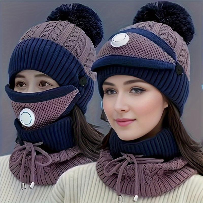 3PCS Women's Beanie Set with Mask and Scarf, Thickened Fleece Winter Hat for Ear Protection and Extra Warmth