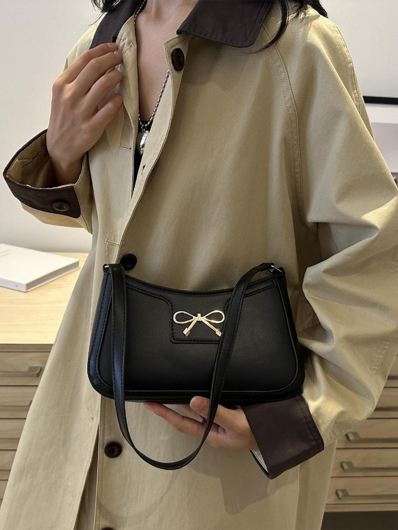 Women's Bow Decorated, Fashionable Solid Color for Daily Used, Casual Trendy Versatile High-quality Daily Commuting Bag Handbag Shoulder Purse