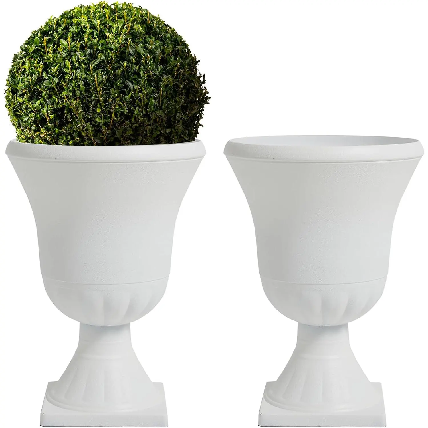 Garden 2-Pack Urn Plastic Planters - 15.5" x 22" Tall Round Classic Flower Pots Pure White Traditional Large Roman  Pots for Front Porch Patio Deck Wedding Decoration Pot - Indoor & Outdoor