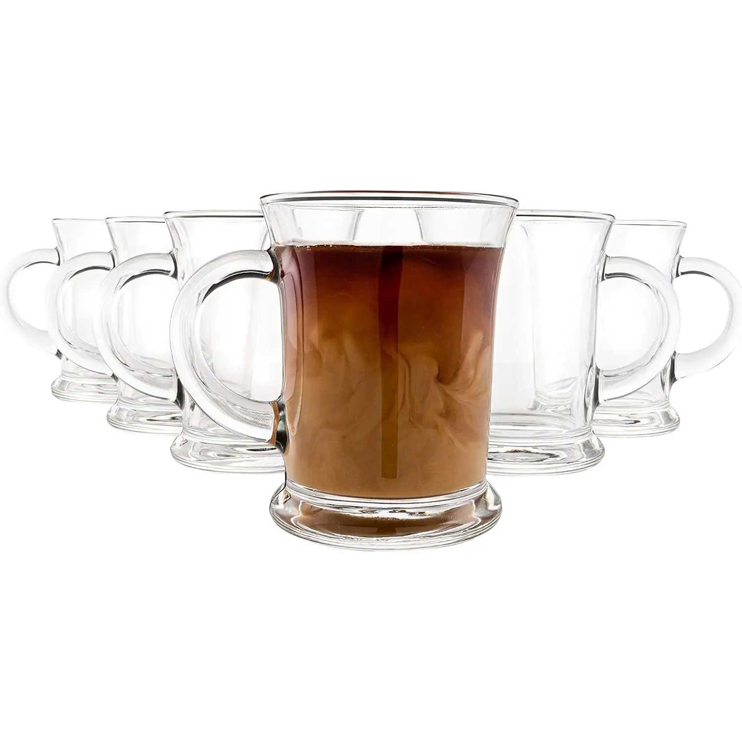 Glass Coffee Mugs Aroma Collection 13 Ounce Thick and Durable Wide, Set of 6 Heavy Base Dishwasher Safe Large Glass Coffee Cups