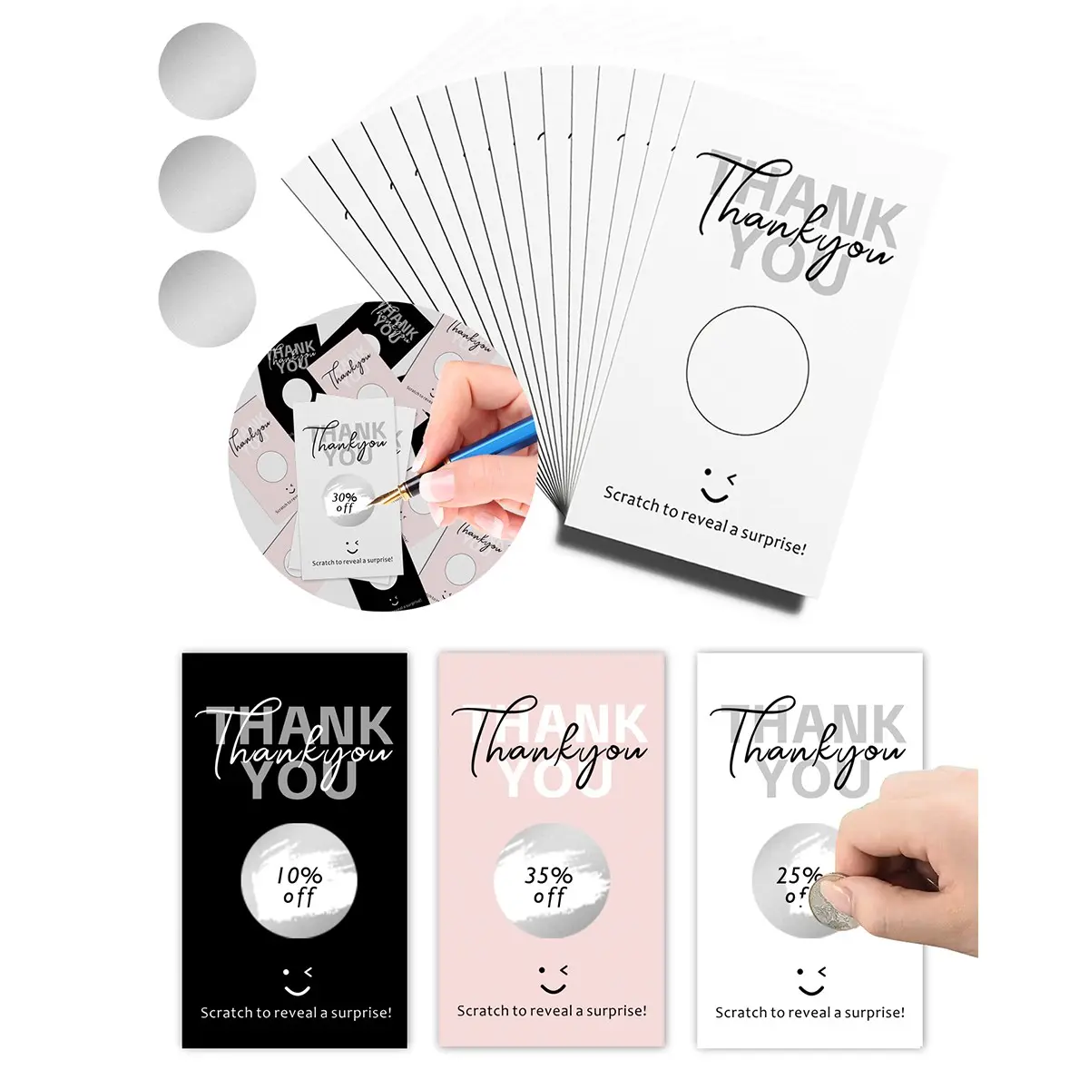 50 Blank Scratch Cards, DIY Discount Promotion Thank You Gift Vouchers & Coupons, Ideal for Salons, Small Businesses, Holidays, Birthdays, Anniversaries, Party Games