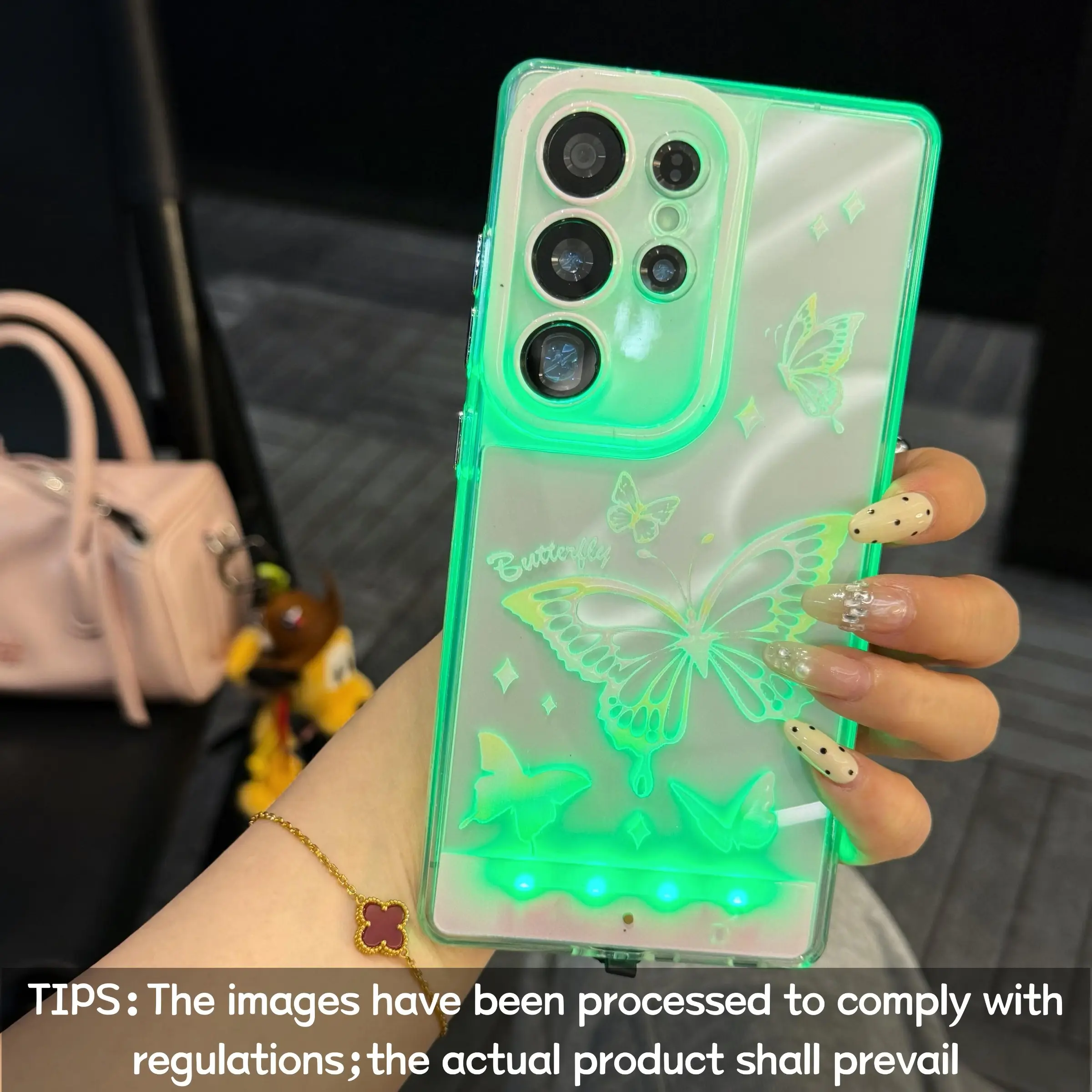 Voice-controlled luminous pink large butterfly phone case, TPU Smartphone Casing, Smartphone, personalized unique call light design, for Samsung Galaxy S24/S24U/S26Plus/A35/A55, protective case, unique design suitable for daily use