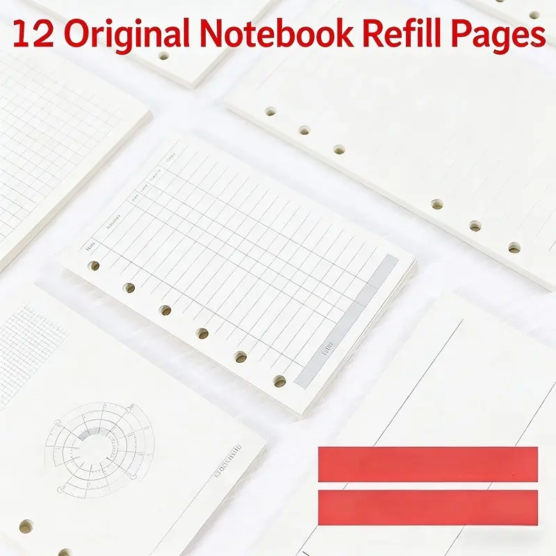 A6 Student 6-Hole Binder Refill, A5 Ivory Notebook Pages, A7 Lined Grid Notebook Core, 45 Sheets 90 Pages, 100gsm Paper