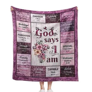 Rustic Purple Wood Plank God Says I Am Bible Verse Floral Christian Flannel Throw Blanket Vintage Farmhouse Scripture Affirmation Religious Comfort Blanket Women Faith Church Spiritual Gift 30*40in 40*50in 50*60in 60*80in US Local cooling blankets