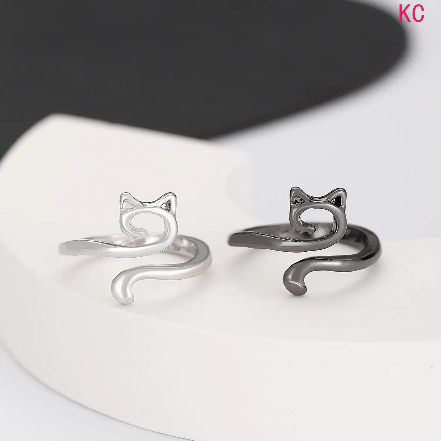 Adjustable Open Geometric Outline Cat Ring For Women, Trendy Animal Shaped Fashion Finger Jewelry For Daily Styling