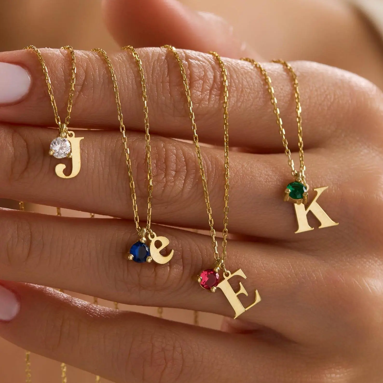 AS223 Personalized Initial Letter Pendant - Stainless Steel Jewelry with Metal Coating, Synthetic Colored Gemstone, DIY Necklace, Female Wear, Minimalist Daily Necklace, Customizable Birthday Gift for Women (Leave Letter+Birth Month)