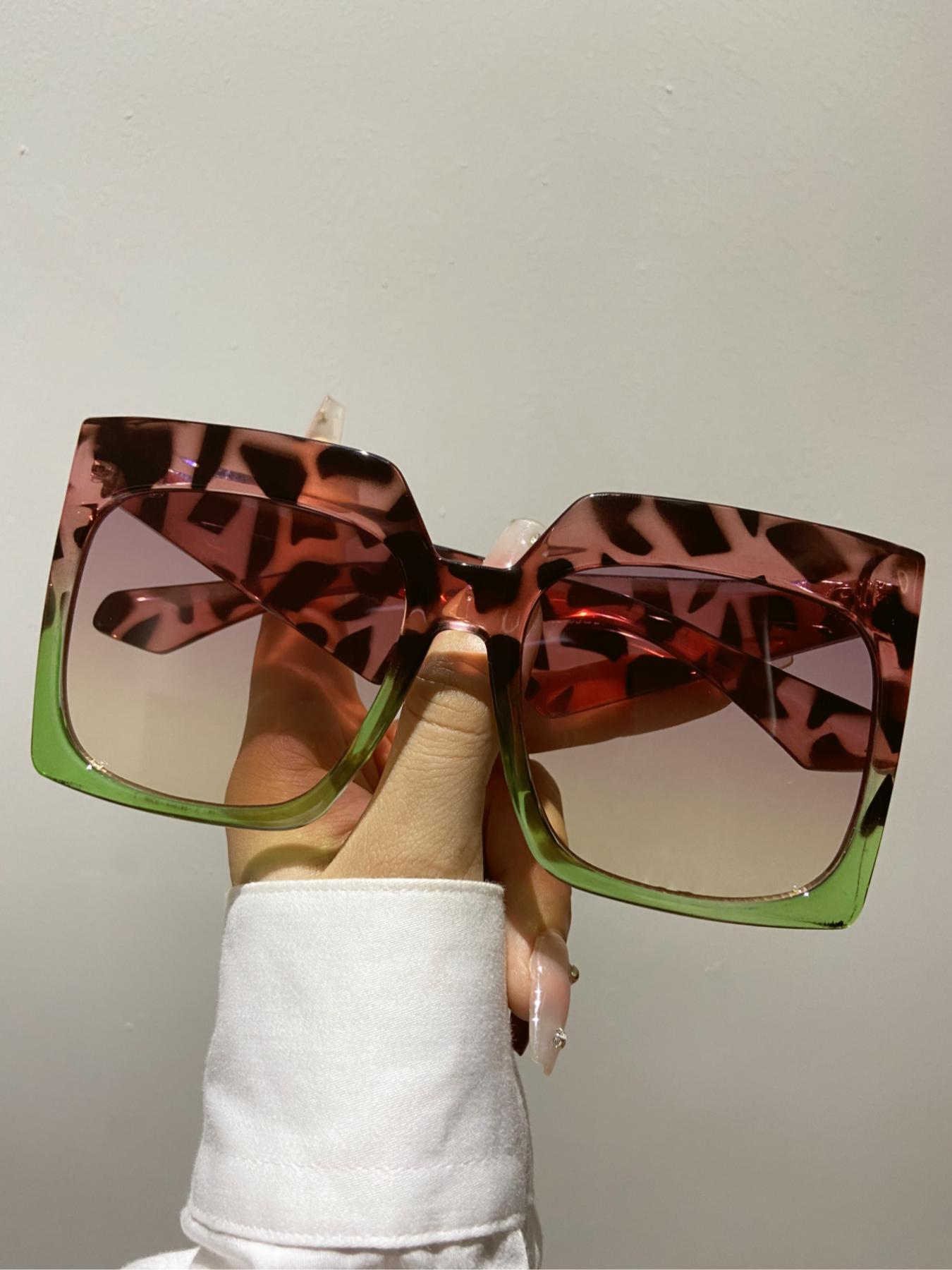Unisex Street Style Oversized Square Frame Sunglasses, Trendy Tortoiseshell Frame Sunglasses for Everyday Use, Fashion Accessories for Outdoor Activities, Trendy Beach Eyewear