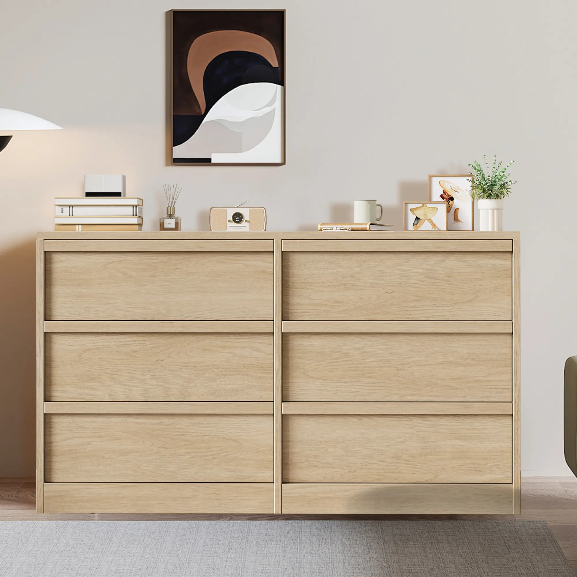 Modern Wooden Chest of Drawers with Large Storage Capacity, Ergonomic 6/8-Drawer Dresser in Antique White & Natural Finish for Bedroom, Living Room & Entryway, Bedroom Organization Furniture, Clothes Drawers