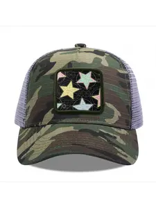 Colorful Stars Pattern Camouflage Mesh Baseball Cap for Men & Women - Adjustable Snapback Trucker Hat, Breathable Back for Hiking, Fishing, Camping, Golf & Casual Outdoor Attire Camouflage Random