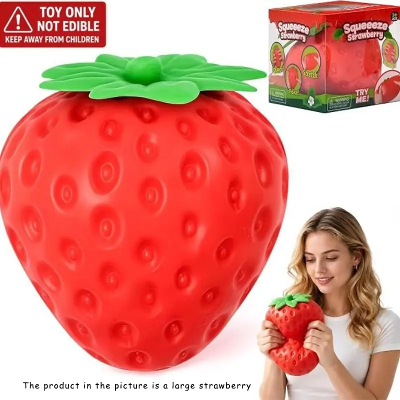 Giant Strawberry Slow-Rising Squishy, Soft Squeeze Stress Relief Ball for Adults and Kids, Sensory Anxiety Reliever, Desktop Decor, TPR Squeeze Ball