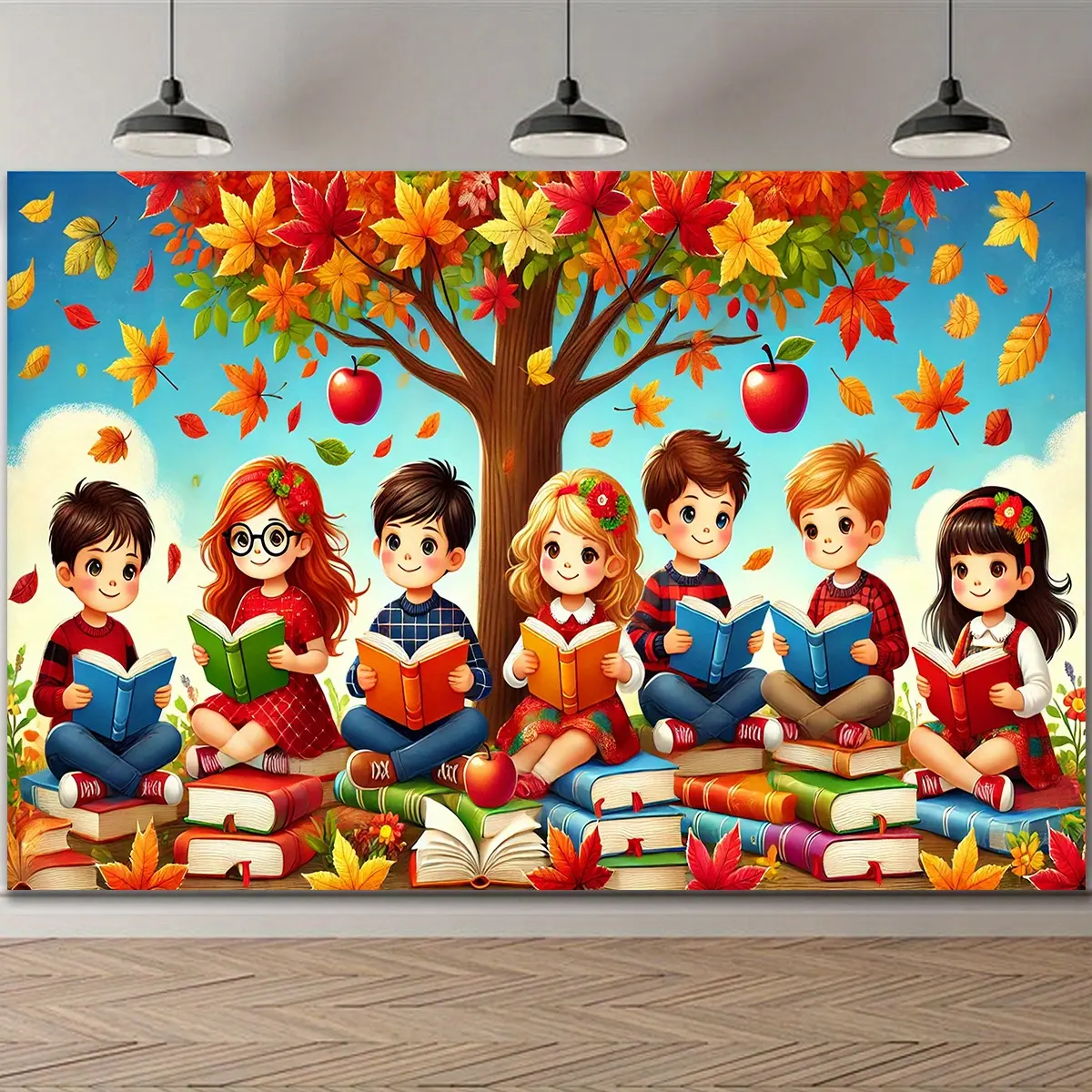Autumn Reading Backdrop Party Background Nature Book Theme Tapestry Wall Hanging Premium Polyester Photography Background Wedding Birthday Anniversary Holiday Decoration