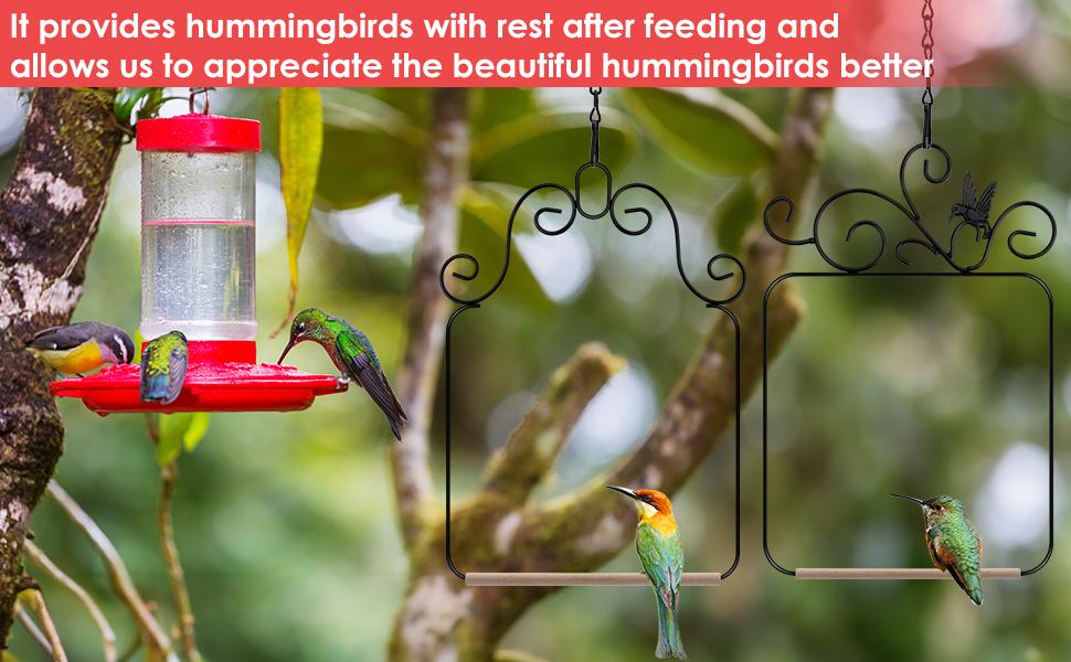 Hummingbird Swings and Perches Metal Frame 2 Pack, Wild Bird Swing Outdoor Bird Perch with Wooden Dowel and 2 Hanging Chain for Hanging Indoor, Outdoor, Trunk, Lawn, Patio, Garden (Black)