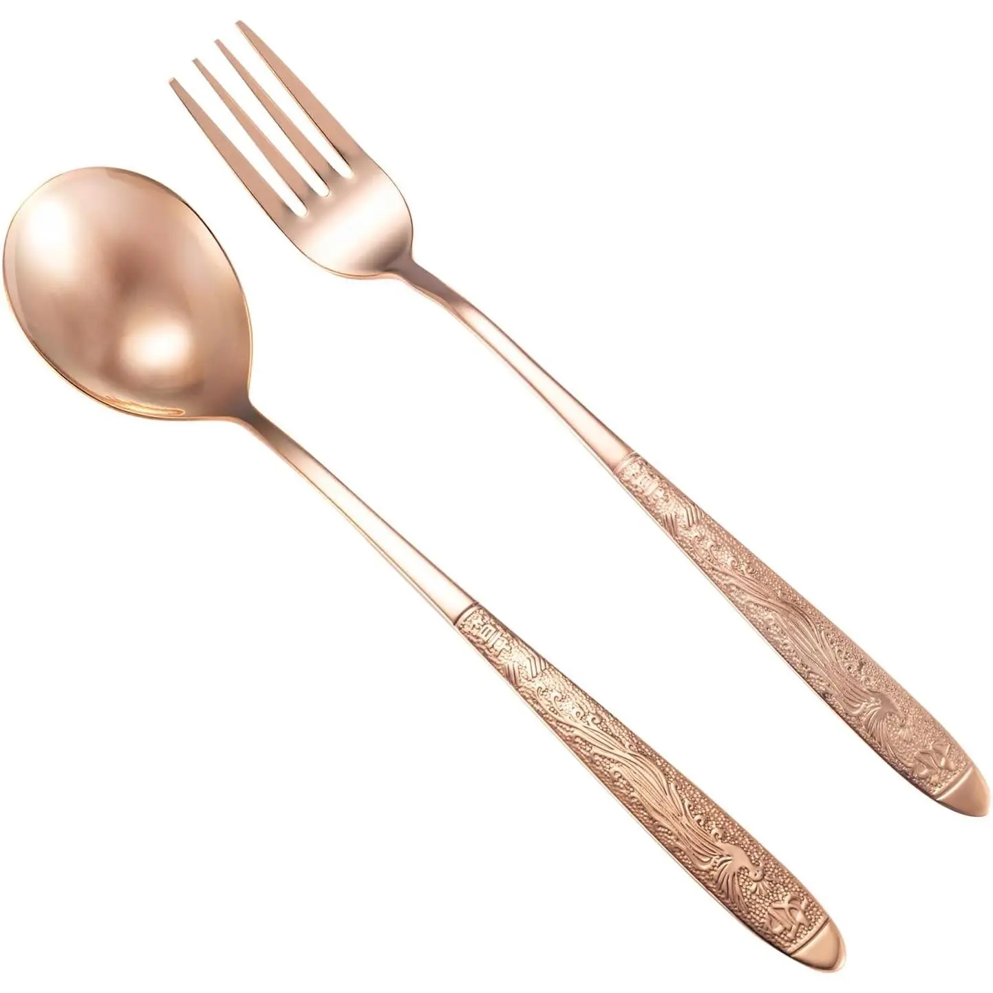 99.99% Pure Copper Utensils - 2 Types Cutlery Tableware with Chinese Meanings, Dishwasher Safe for Kitchen, Wedding-Party Use