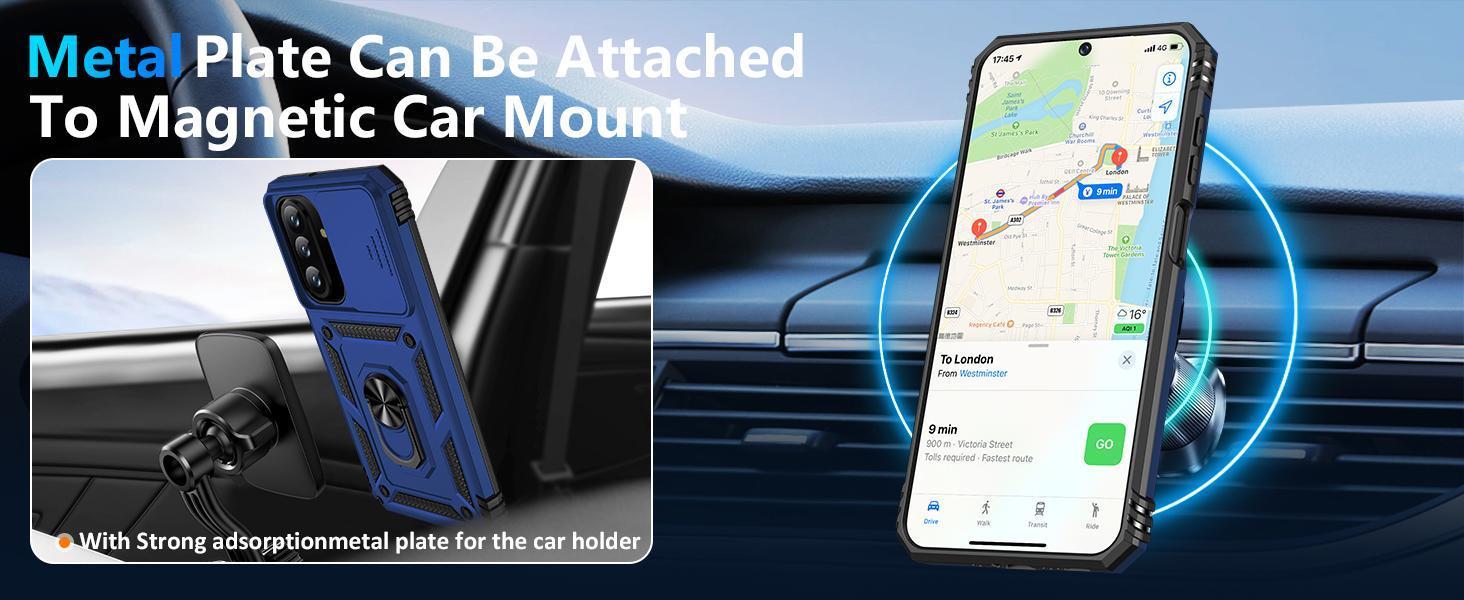 for Samsung Galaxy S25 FE Case with Screen Protector & Slide Camera Lens Cover, Built-in Magnetic Ring Stand Shockproof Protective Phone Case for Samsung S25 FE Case (Blue)