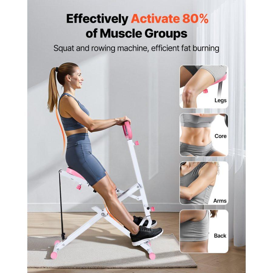 VEVOR Squat Machine, Deep Squat Rowing Machine for Home, Easy Setup Foldable Exercise Equipment, Glute Trainer Machine with 3 High-Strength Resistance Bands, Glutes Leg Home Workout Machine, White