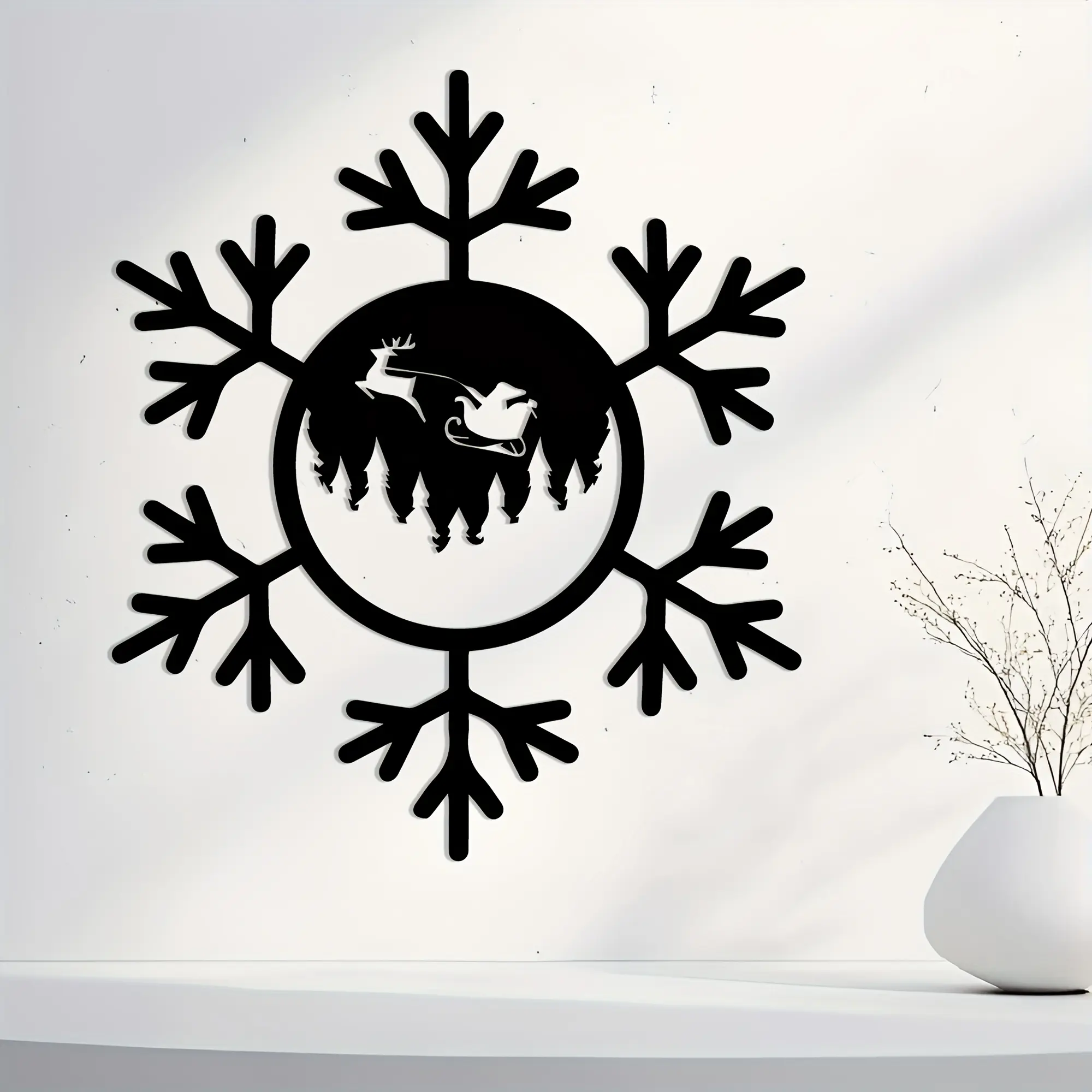 1 piece of vintage Santa Claus metal wall art - black iron hanging decoration with snowflake and reindeer design, perfect Christmas and Halloween decoration, ideal gift for Christmas enthusiasts, Christmas decoration, holiday decoration black metal