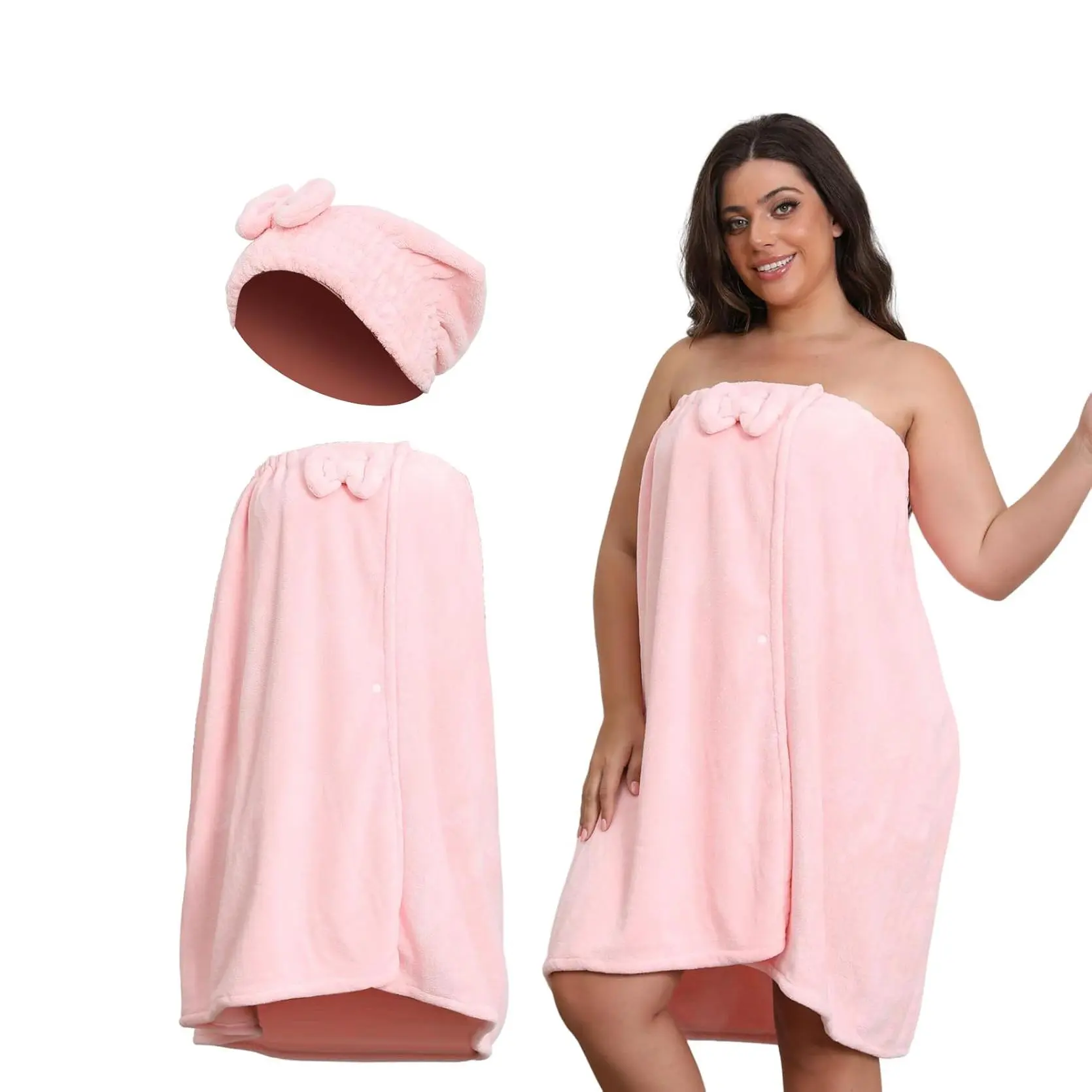 Women's Oversize Bath Towel Wrap Set - XXL-XXXXL Adjustable Body Wrap, Lightweight Water-Absorbent Quick-Drying Hair Towel, Spa Shower Bathrobe