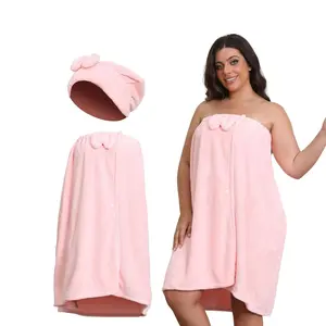 Women's Oversize Bath Towel Wrap Set - XXL-XXXXL Adjustable Body Wrap, Lightweight Water-Absorbent Quick-Drying Hair Towel, Spa Shower Bathrobe